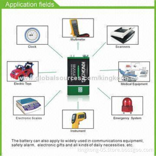9V Dry Carbon Battery for Instrument, with PVC/Aluminum/Metal Jacket